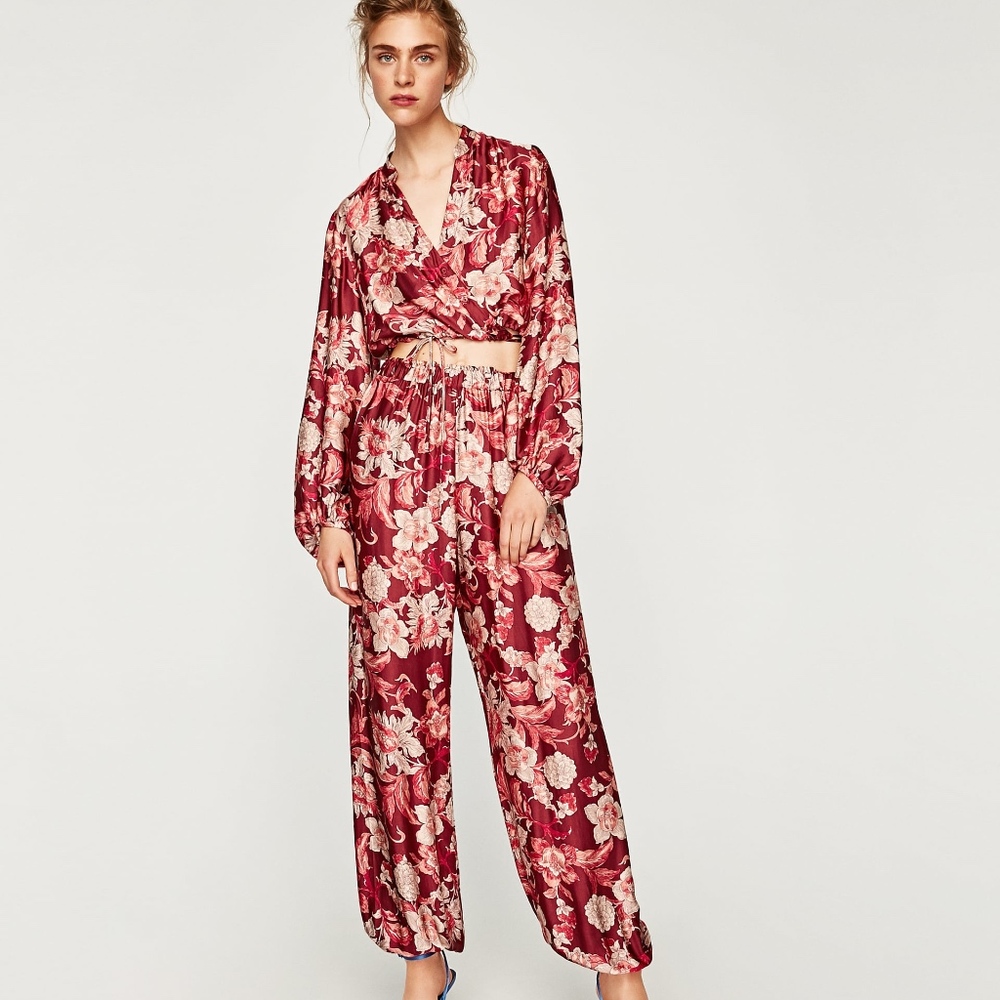 Zara Printed Trousers w/ Elastic Hems, Sz S, NWT